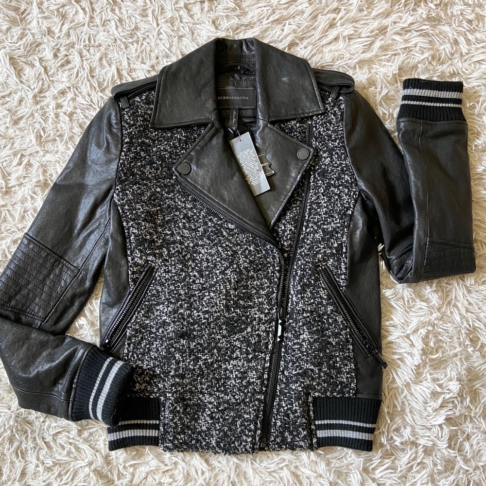 BCBGMAXAZRIA Serina Tweed Moto Jacket XXS